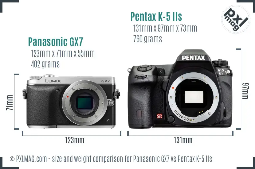 Panasonic GX7 vs Pentax K-5 IIs size comparison