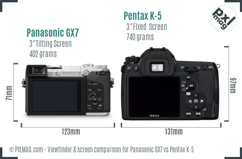 Panasonic GX7 vs Pentax K-5 Screen and Viewfinder comparison