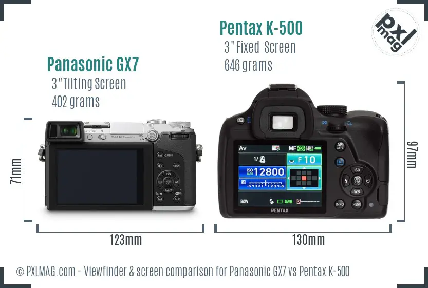 Panasonic GX7 vs Pentax K-500 Screen and Viewfinder comparison