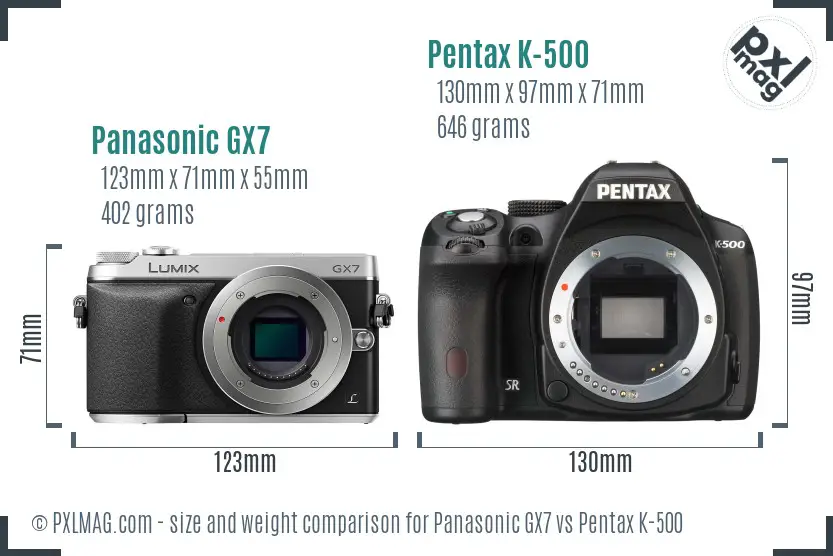 Panasonic GX7 vs Pentax K-500 size comparison