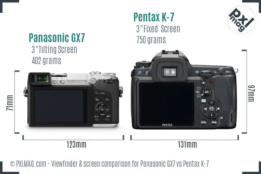 Panasonic GX7 vs Pentax K-7 Screen and Viewfinder comparison