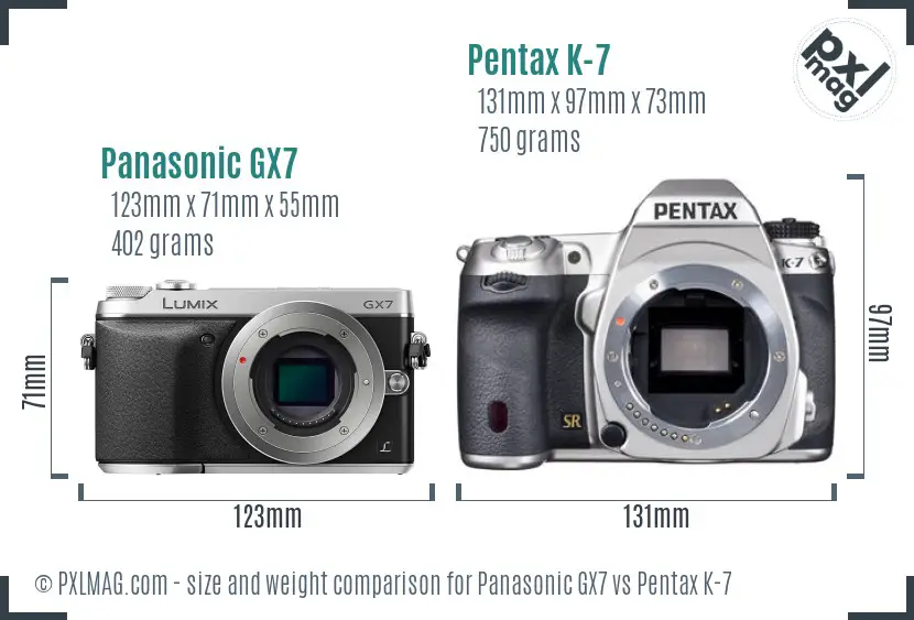 Panasonic GX7 vs Pentax K-7 size comparison