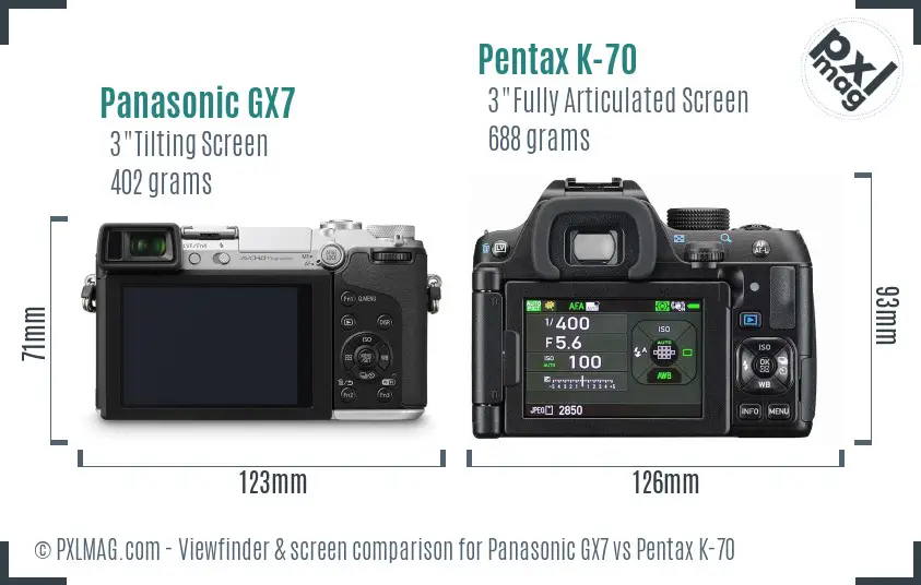 Panasonic GX7 vs Pentax K-70 Screen and Viewfinder comparison
