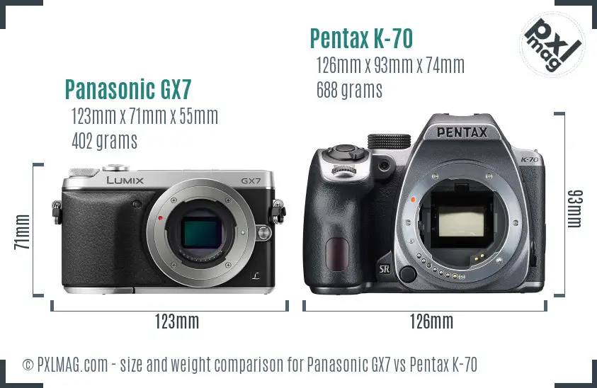 Panasonic GX7 vs Pentax K-70 size comparison