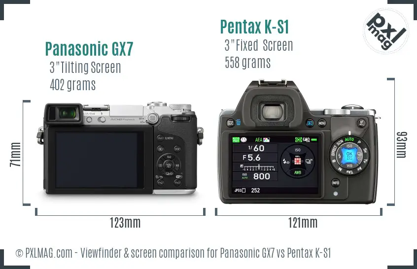 Panasonic GX7 vs Pentax K-S1 Screen and Viewfinder comparison