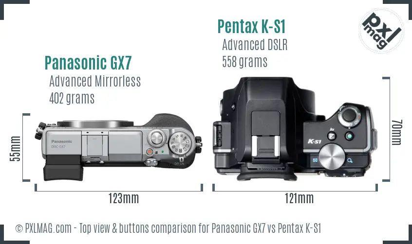 Panasonic GX7 vs Pentax K-S1 top view buttons comparison