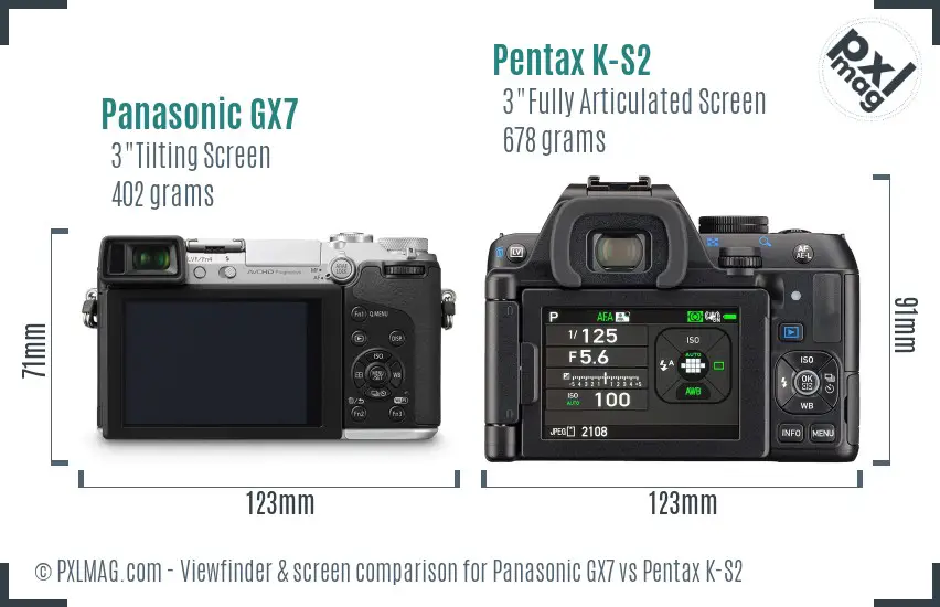 Panasonic GX7 vs Pentax K-S2 Screen and Viewfinder comparison
