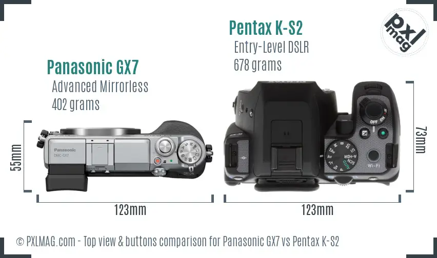 Panasonic GX7 vs Pentax K-S2 top view buttons comparison