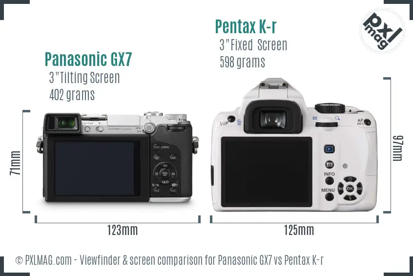 Panasonic GX7 vs Pentax K-r Screen and Viewfinder comparison