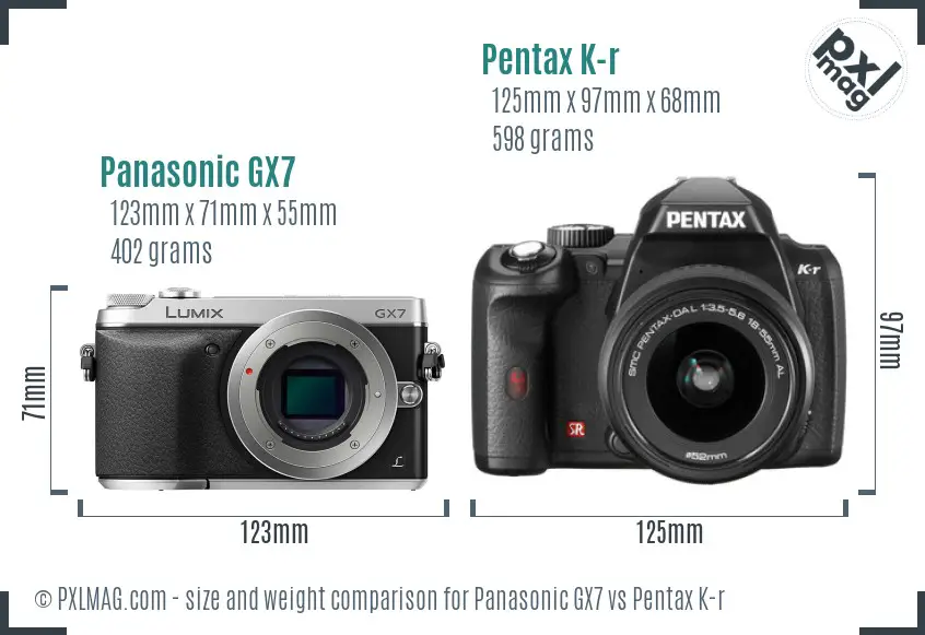 Panasonic GX7 vs Pentax K-r size comparison
