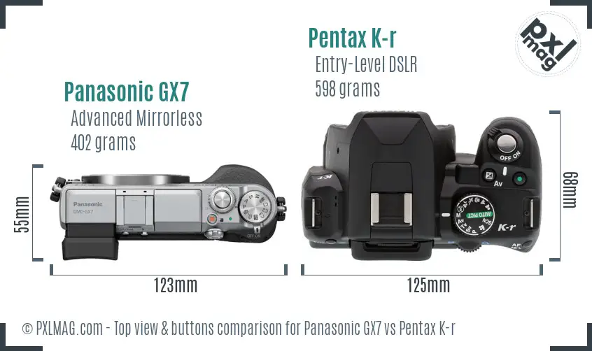 Panasonic GX7 vs Pentax K-r top view buttons comparison
