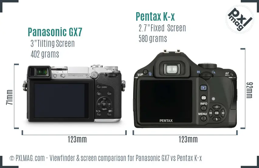 Panasonic GX7 vs Pentax K-x Screen and Viewfinder comparison