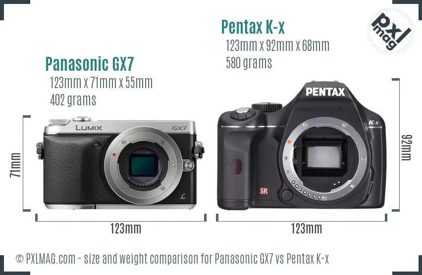 Panasonic GX7 vs Pentax K-x size comparison