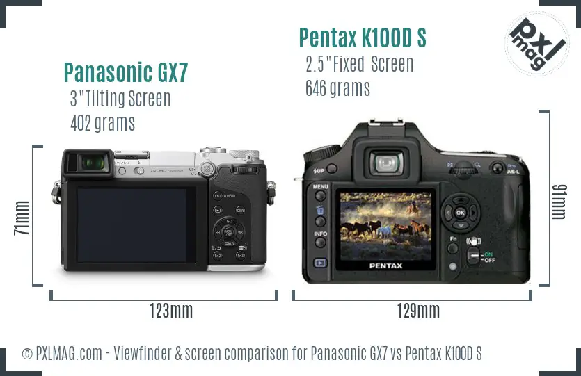 Panasonic GX7 vs Pentax K100D S Screen and Viewfinder comparison