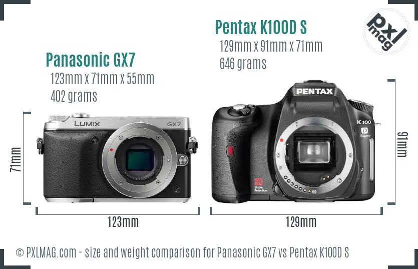 Panasonic GX7 vs Pentax K100D S size comparison