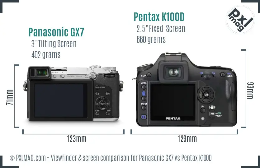 Panasonic GX7 vs Pentax K100D Screen and Viewfinder comparison