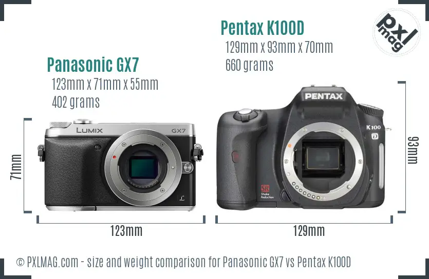 Panasonic GX7 vs Pentax K100D size comparison