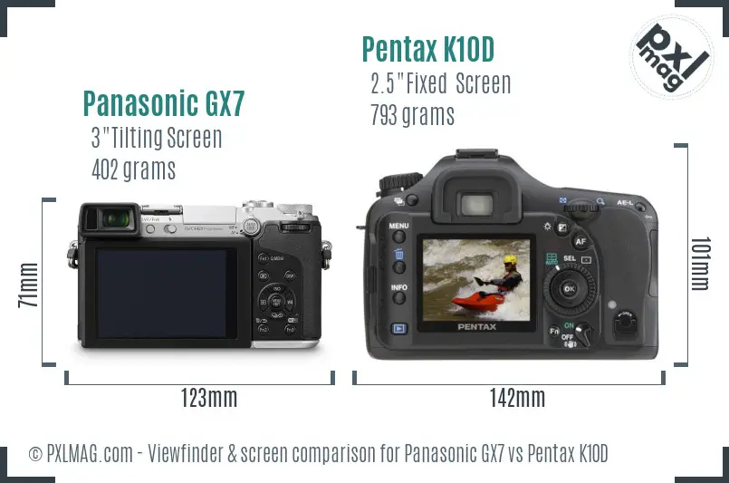Panasonic GX7 vs Pentax K10D Screen and Viewfinder comparison