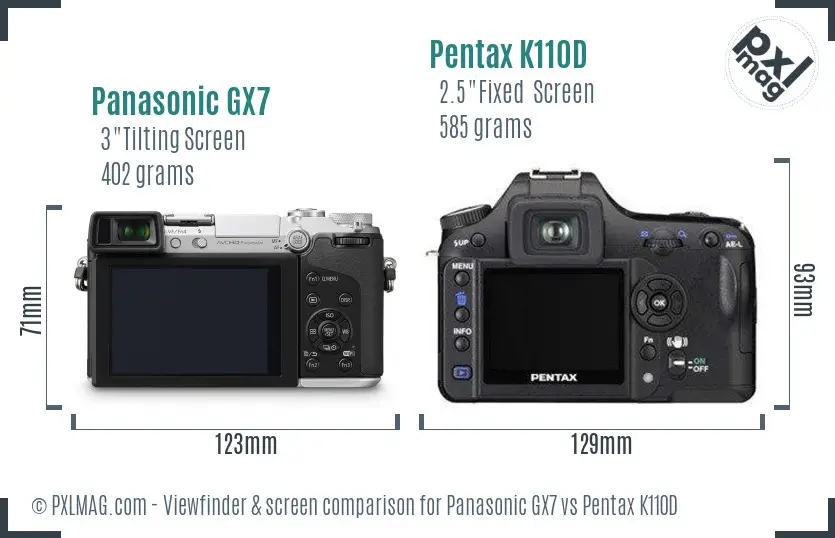 Panasonic GX7 vs Pentax K110D Screen and Viewfinder comparison