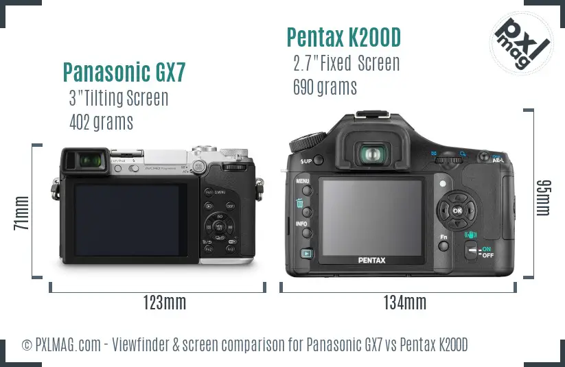 Panasonic GX7 vs Pentax K200D Screen and Viewfinder comparison