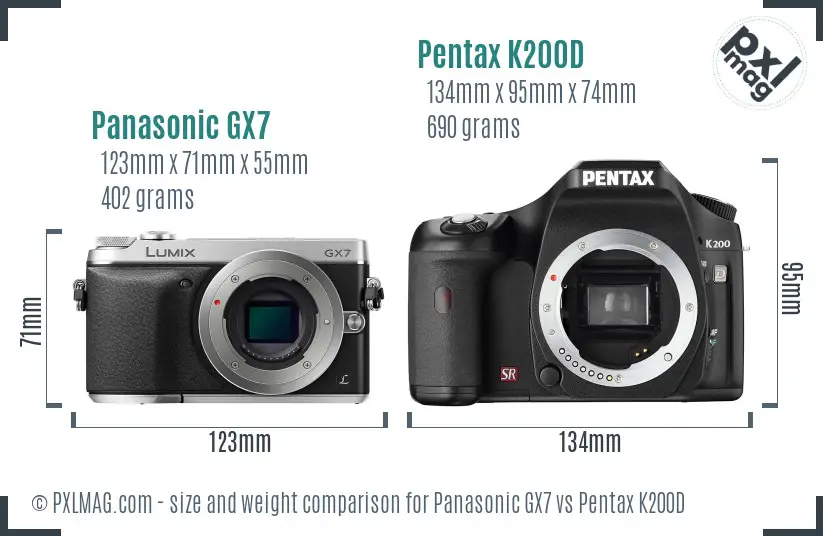 Panasonic GX7 vs Pentax K200D size comparison