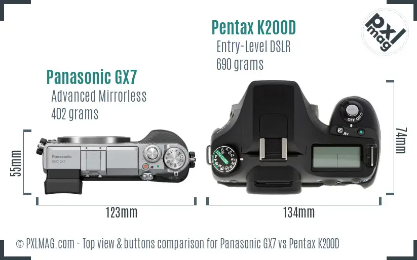 Panasonic GX7 vs Pentax K200D top view buttons comparison