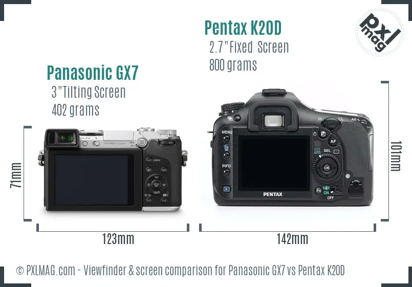 Panasonic GX7 vs Pentax K20D Screen and Viewfinder comparison