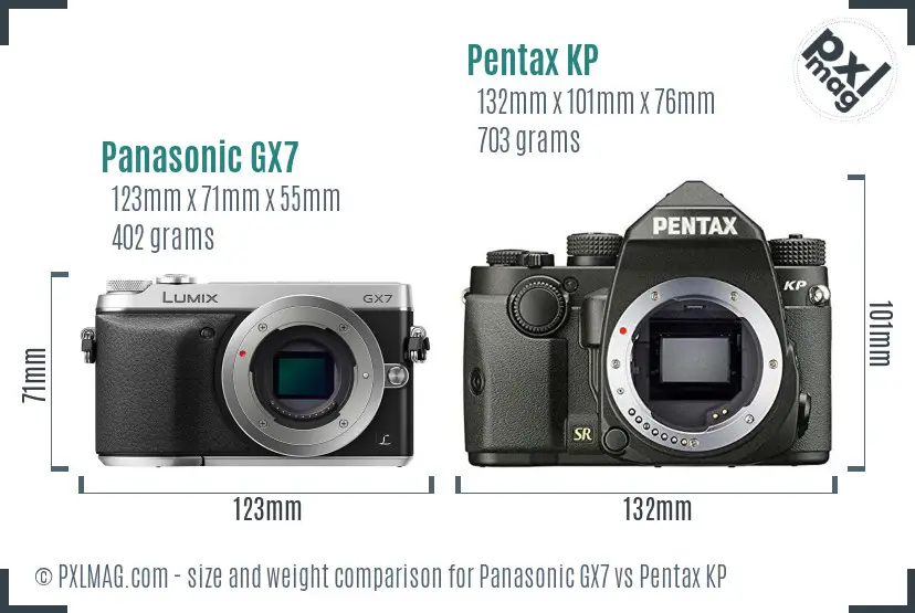Panasonic GX7 vs Pentax KP size comparison