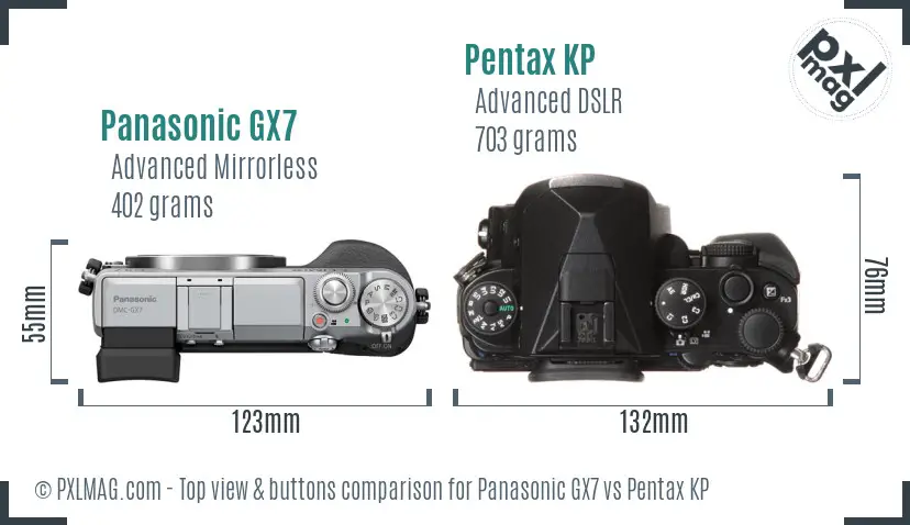 Panasonic GX7 vs Pentax KP top view buttons comparison