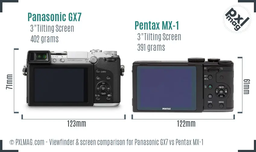 Panasonic GX7 vs Pentax MX-1 Screen and Viewfinder comparison