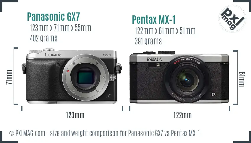 Panasonic GX7 vs Pentax MX-1 size comparison