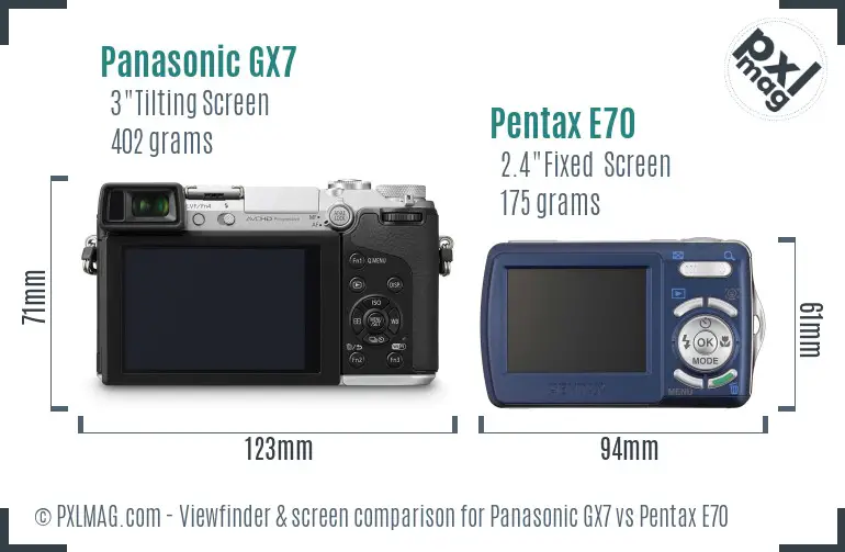 Panasonic GX7 vs Pentax E70 Screen and Viewfinder comparison
