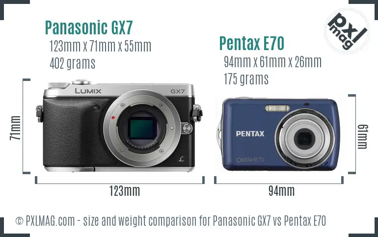 Panasonic GX7 vs Pentax E70 size comparison
