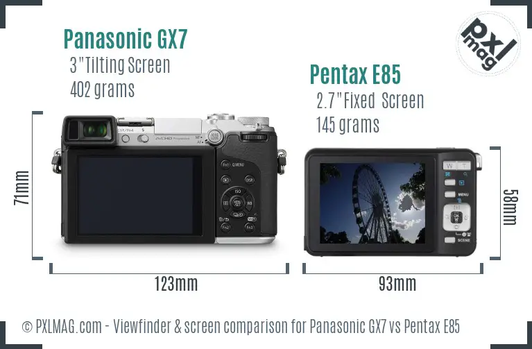 Panasonic GX7 vs Pentax E85 Screen and Viewfinder comparison