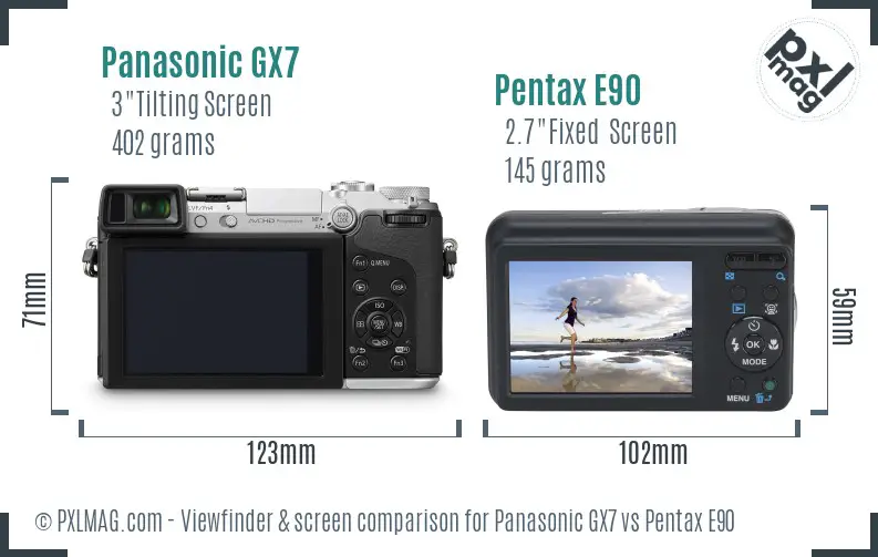 Panasonic GX7 vs Pentax E90 Screen and Viewfinder comparison
