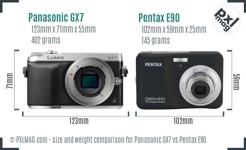 Panasonic GX7 vs Pentax E90 size comparison