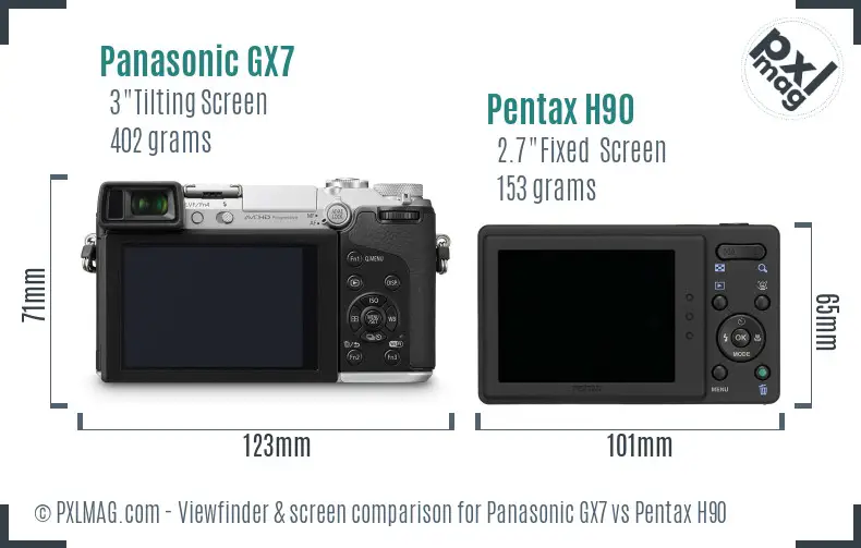 Panasonic GX7 vs Pentax H90 Screen and Viewfinder comparison