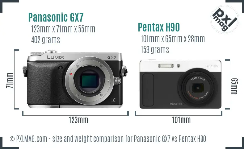 Panasonic GX7 vs Pentax H90 size comparison