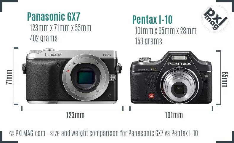 Panasonic GX7 vs Pentax I-10 size comparison