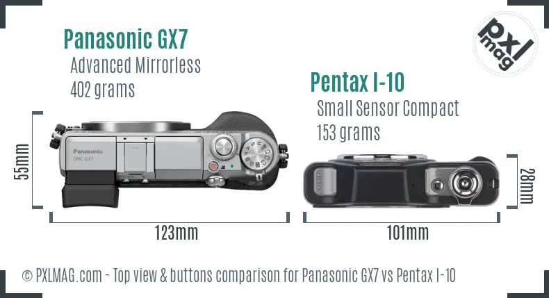 Panasonic GX7 vs Pentax I-10 top view buttons comparison