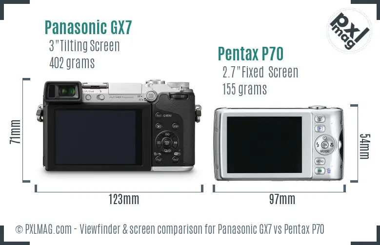 Panasonic GX7 vs Pentax P70 Screen and Viewfinder comparison