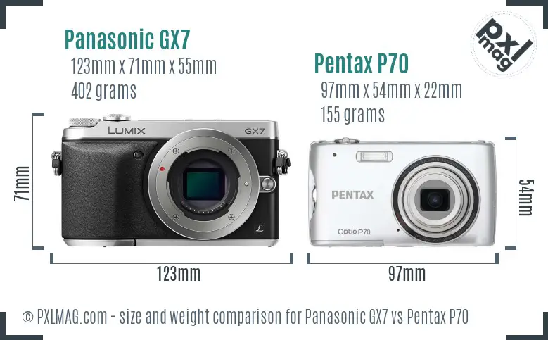 Panasonic GX7 vs Pentax P70 size comparison