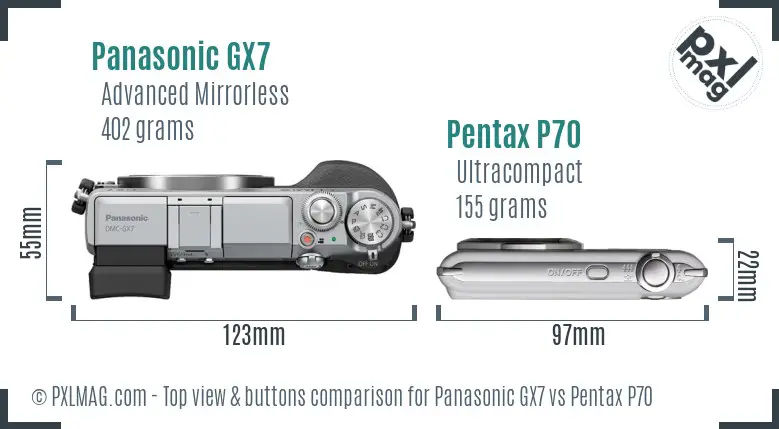 Panasonic GX7 vs Pentax P70 top view buttons comparison