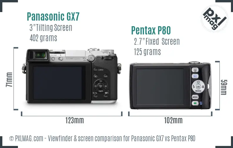 Panasonic GX7 vs Pentax P80 Screen and Viewfinder comparison