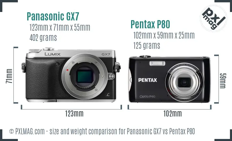 Panasonic GX7 vs Pentax P80 size comparison