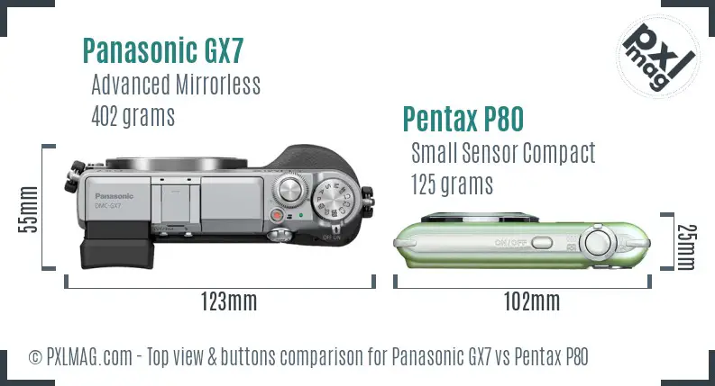 Panasonic GX7 vs Pentax P80 top view buttons comparison