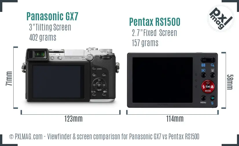Panasonic GX7 vs Pentax RS1500 Screen and Viewfinder comparison