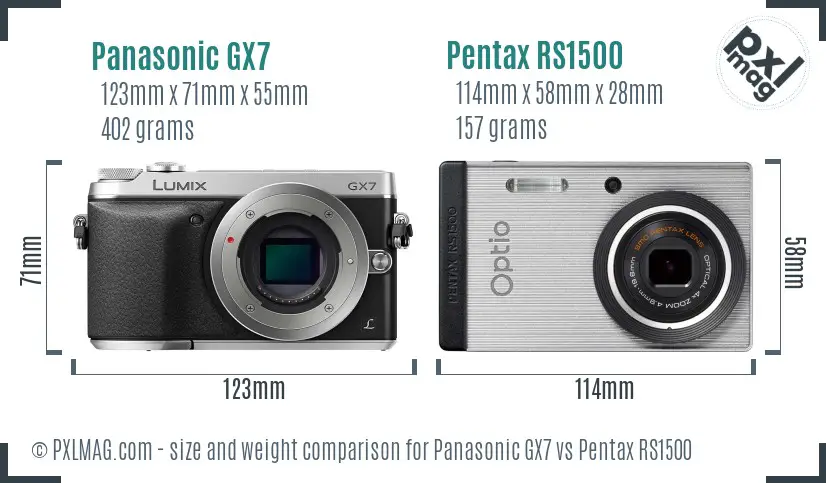 Panasonic GX7 vs Pentax RS1500 size comparison