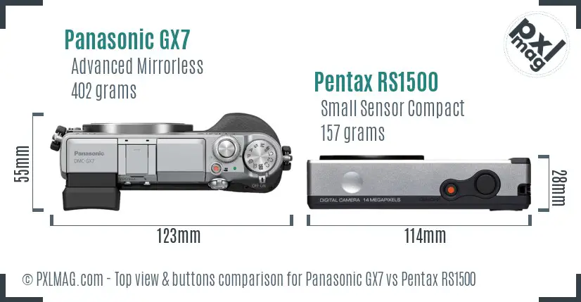 Panasonic GX7 vs Pentax RS1500 top view buttons comparison