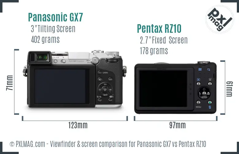 Panasonic GX7 vs Pentax RZ10 Screen and Viewfinder comparison